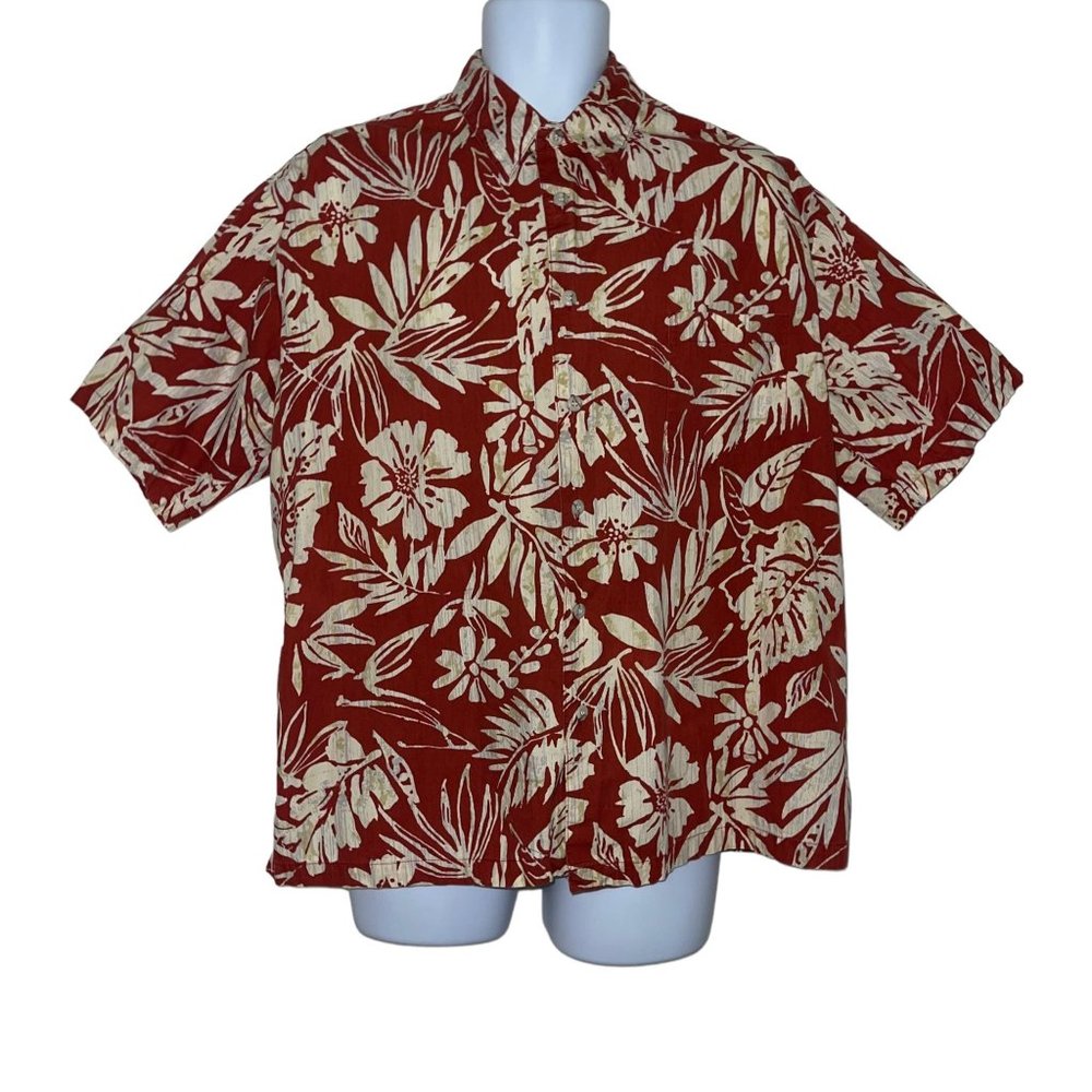 Vintage Cooke Street Hawaiian Shirt Mens XL Orange Floral Aloha Beach Palm Leaf